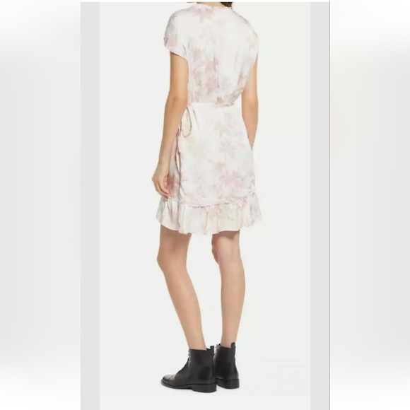 Allsaints Women's 8 Zinnia Evolution Wrap Dress Pink Floral Ruffle Hem New Tags - Picture 2 of 4